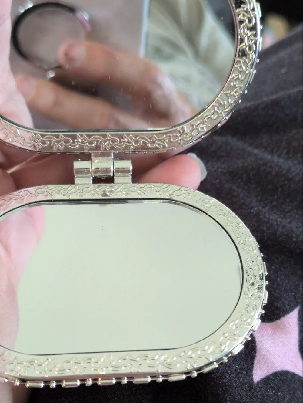 Floral Pink Canvas Clutch Compact Mirror